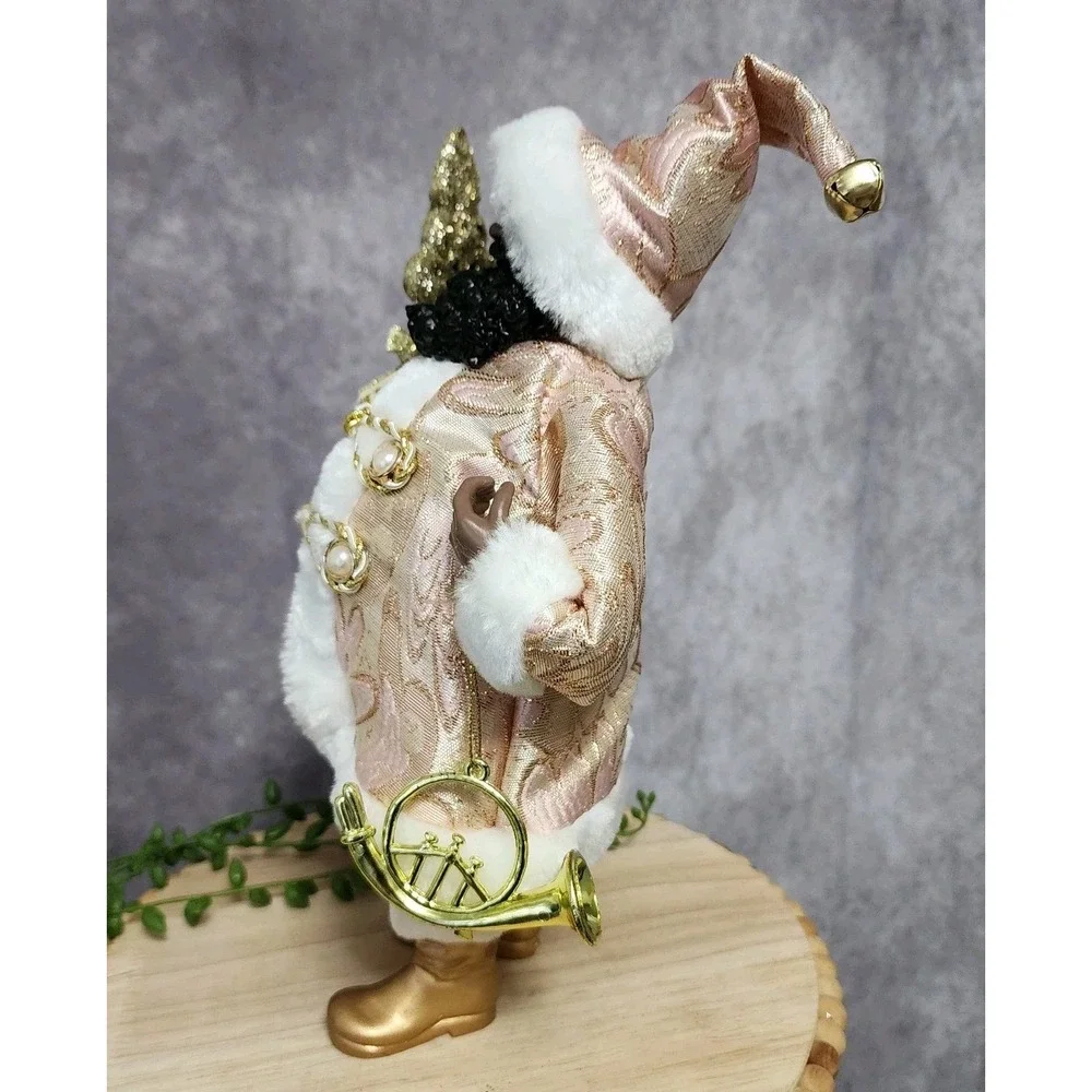 African American Pink Shabby Chic Santa Claus Doll Figurine Statue Tabletop 11
